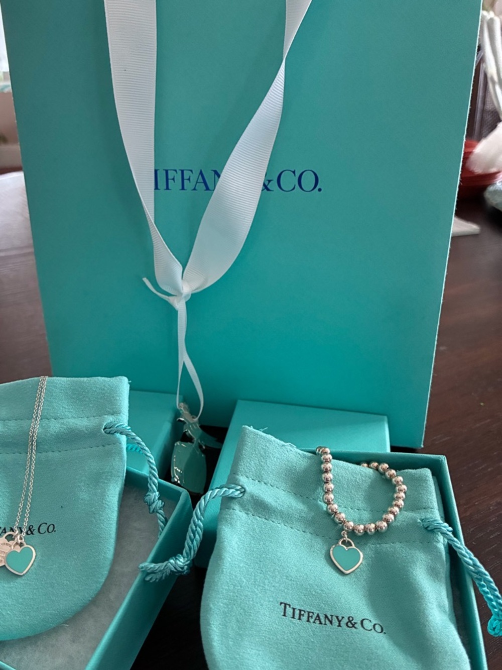 Tiffany & Co. Silver Beaded Ring with Tiffany Blue Heart Charm - Picture 3 of 3